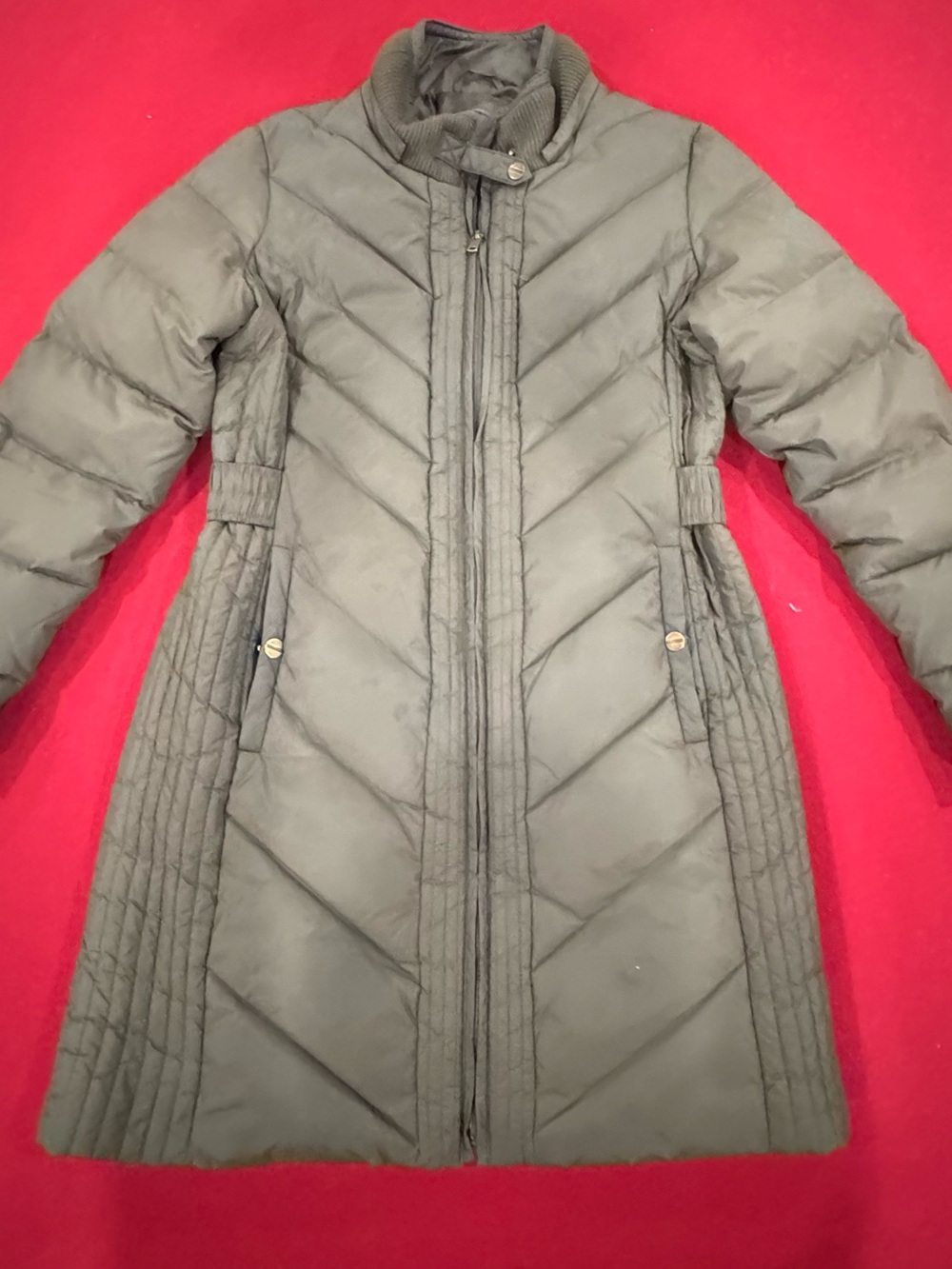 Larry Levine Olive Quilted Long Puffer Coat